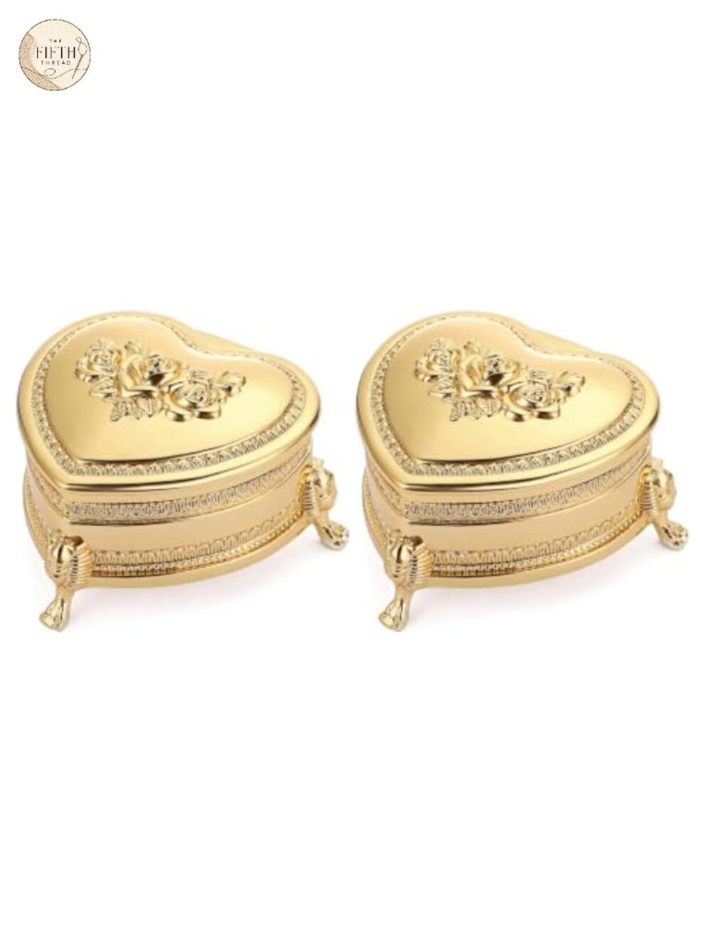 Vintage Metal Heart Trinket Box Flower Carved Jewelry Organizer Set of 2 Small